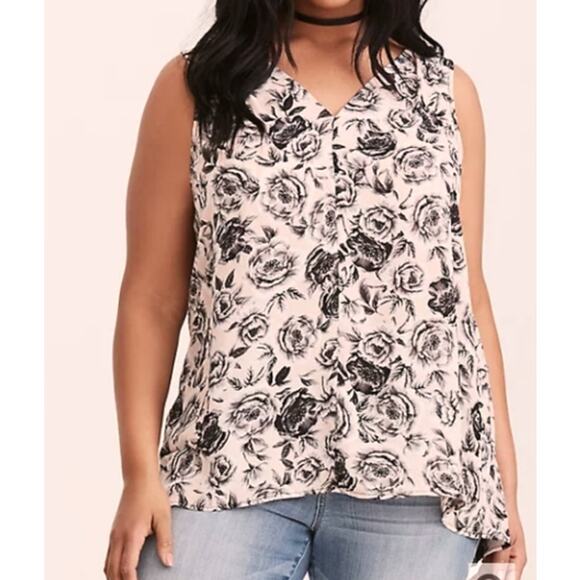 torrid Tops - Tattoo Rose 1X Torrid TANK TOP Hi-Low Blouse V-Neck Floral Chiffon Elegant Edgy